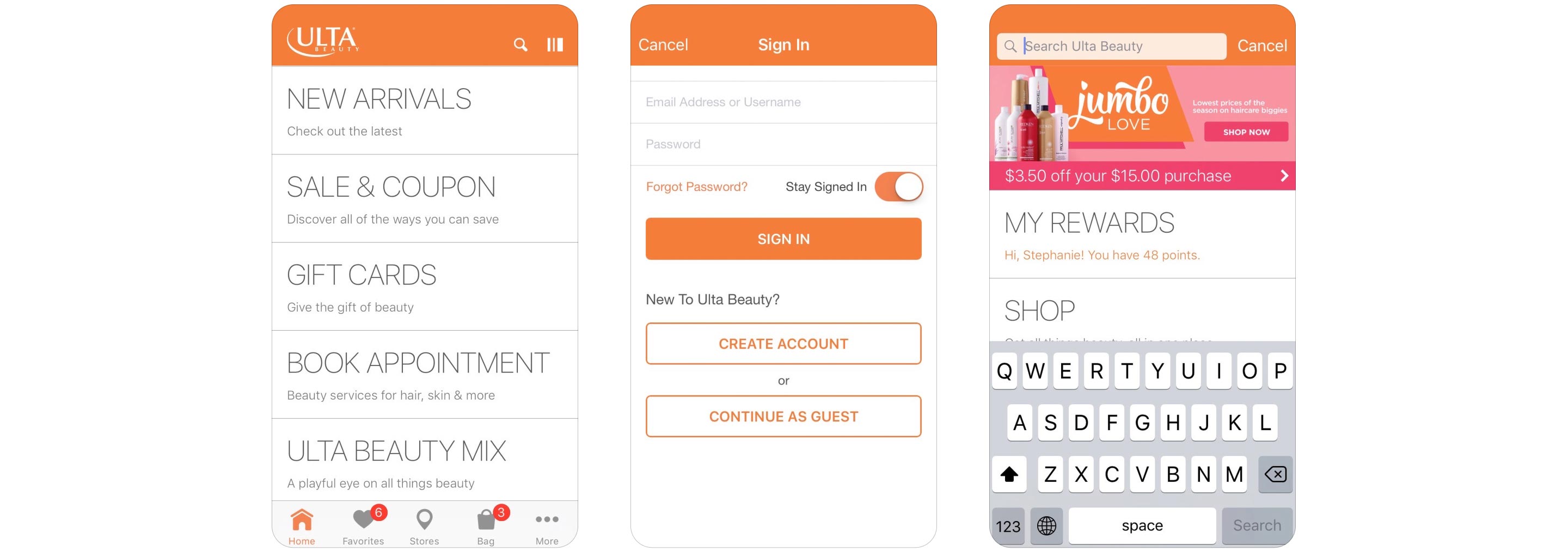 Legacy interface screenshots for Ulta Beauty cart and checkout