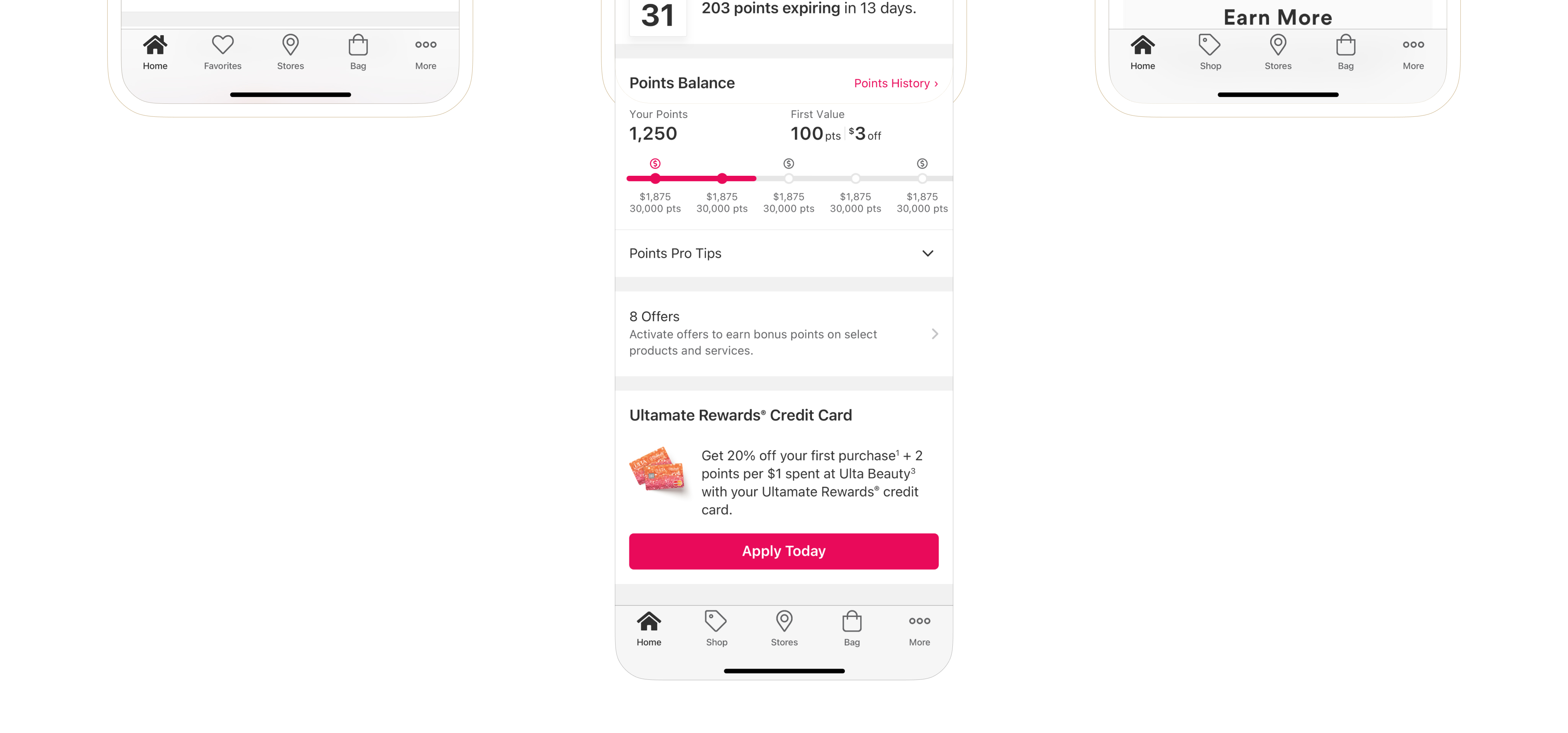 Final mockups of rewards program redesign
