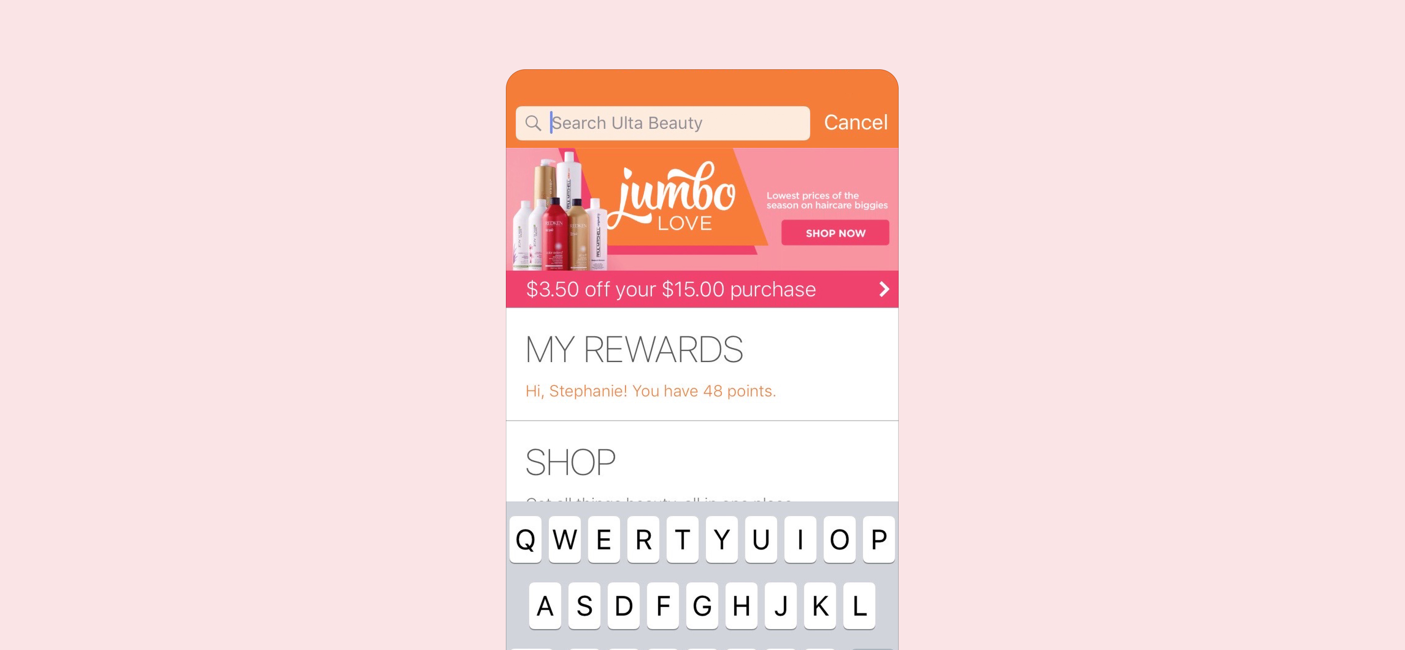 Screenshot of the existing Ulta Beauty search experience