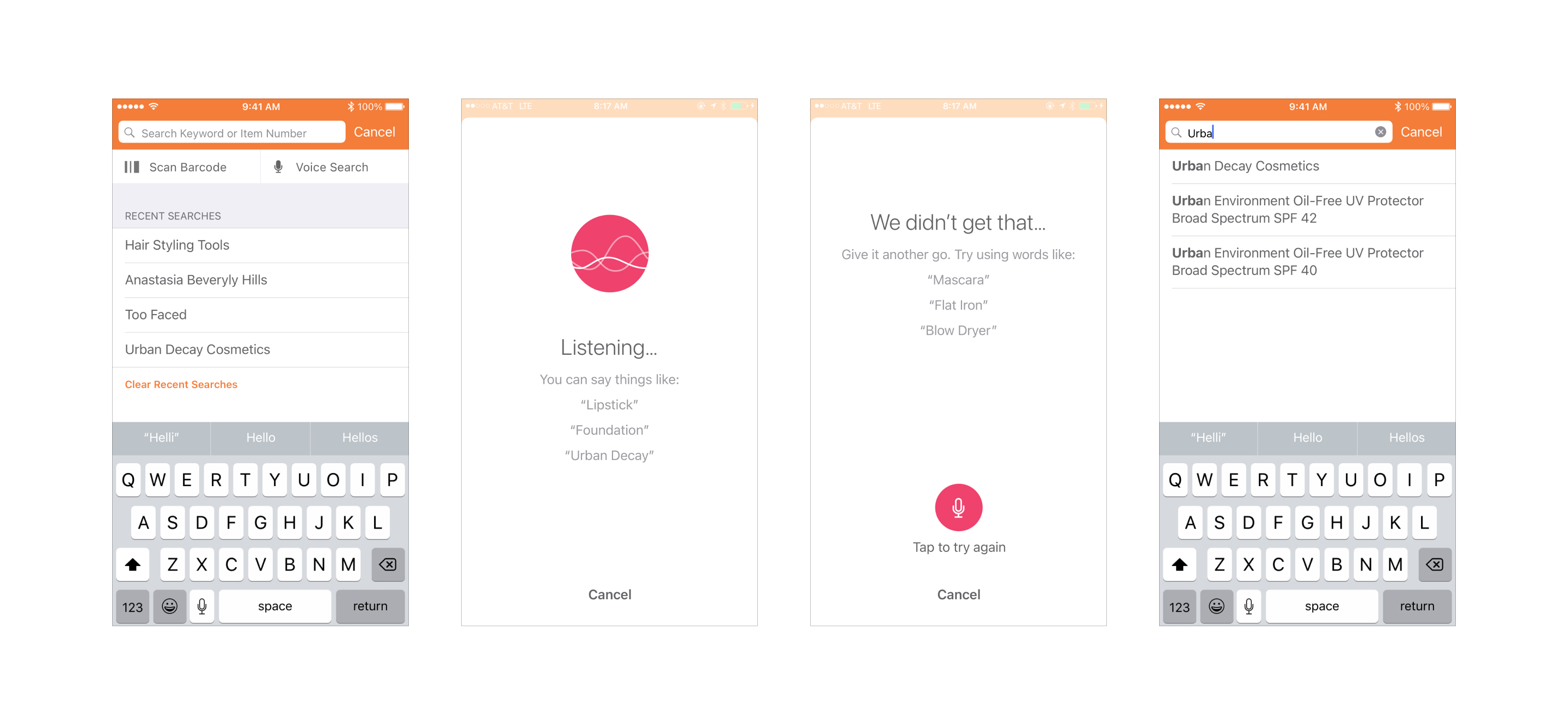 Mockups of launched search interface